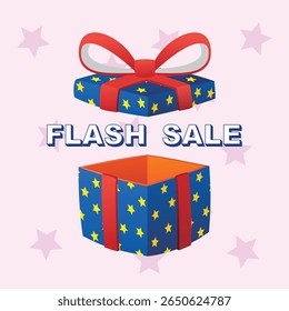 Gift Box Flash Sale Promotion Present with Bright Colorful Wrapper Cartoon Vector