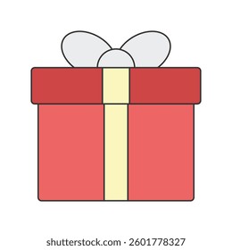 Gift box flat icon in lineal color style perfect for ecommerce, birthday, event theme on a white background