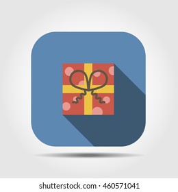 gift box flat icon with long shadow, vector illustration