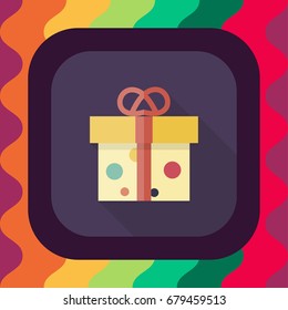 gift box flat icon with long shadow, vector illustration