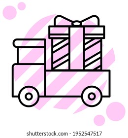 Gift box flat icon. Pictogram for web. Line stroke. Present isolated on white background. Outline vector eps10	
