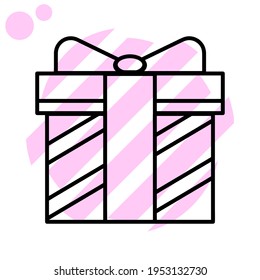 Gift box flat icon. Pictogram for web. Line stroke. Present isolated on white background. Outline vector eps10	
