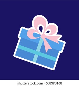 Gift box flat icon sticker design. Vector illustration