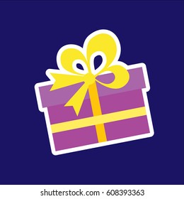 Gift box flat icon sticker design. Vector illustration
