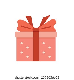 Gift box. Flat gift box illustration. Birthday gift. Valentine present. Ribbon. Cardboard. Dotted box present.