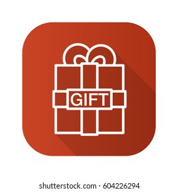 Gift box flat linear long shadow icon. Vector line symbol.
