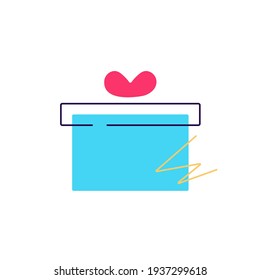 Gift box flat linear vector icon sign