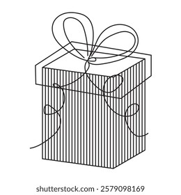 Gift Box Flat Outline Thin Drawing Illustration with Bow 