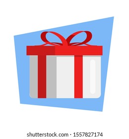 Gift box in a flat style. Illustration with gift box icon with red ribbon on white background for motion design, UI, computer game, animation and clothing design. View 3/4.