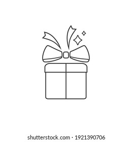 Gift box in flat style line icon. Vector