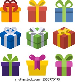 gift box flat vector icon set