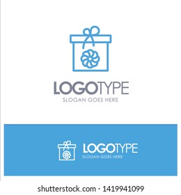 Gift, Box, Flower, Spring Blue outLine Logo with place for tagline