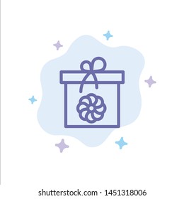 Gift, Box, Flower, Spring Blue Icon on Abstract Cloud Background