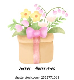 gift box with flowers with watercolor