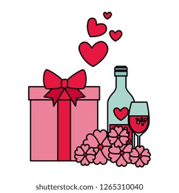 gift box with flowers and wine drink