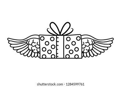 gift box flying cartoon