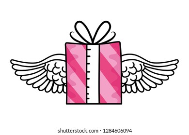 gift box flying cartoon