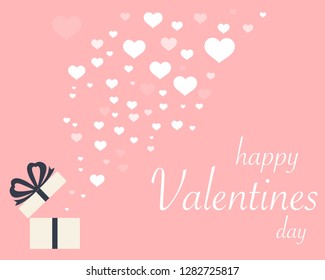 Gift box with flying hearts. Confetti Valentines hearts with gift box. Opened gift box. Happy Valentine day