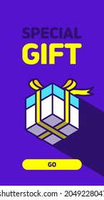 A gift box flying over a purple background