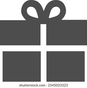 Gift box with four blocks and bows icon in dark gray color.
