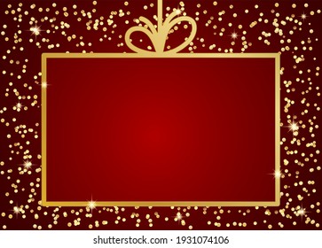 marco de caja de regalo con arco rojo sobre fondo de brillo rojo