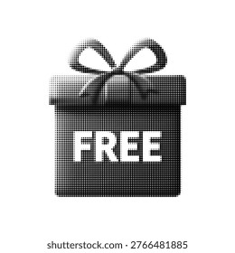 Gift box with free label, promotion concept. Black vector illustration of present, discount, giveaway, marketing offer and sale icon. Gift box with free label, promotion concept. Black vector illustration of present, discount, giveaway, marketing offer and sale icon.