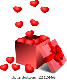 gift box full of hearts from which hearts fly out