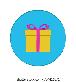 Gift box, gifts, isolated on white in a circle. Colorful wrapped. Sale, purchase concept. icon, button. For a flat design Vector Cartoon