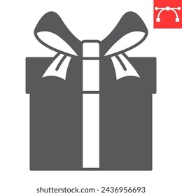 Gift box glyph icon, christmas and holiday, present vector icon, vector graphics, editable stroke solid sign, eps 10.