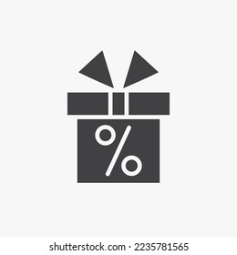 Icono de glifo de caja de regalo, presente, paquete de descuento Venta de vacaciones, regalo de cumpleaños. Aplicaciones móviles. Entrega de regalos. Aplicación promocional. Oferta especial, concepto de descuento. Pictograma.