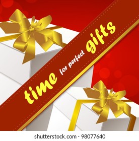 gift box with gold ribbon and bow vector illustration