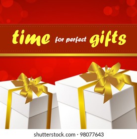 caja de regalo con cinta de oro e ilustración vectorial de arco