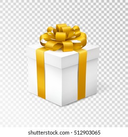 Gift box with gold ribbon isolated on transparent background. Vector illustration.