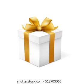 Gift box with gold ribbon isolated on white  background. Vector illustration.