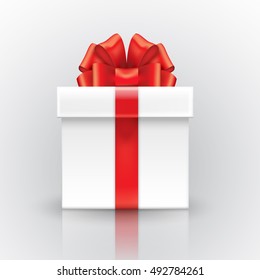 Gift box with a gorgeous red bow. Pattern vector illustration for your design. Isolated vector object, 10 EPS