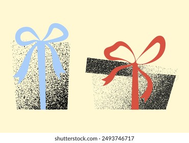 Gift box with grain texture. Mixed style collage symbol. Holiday media style design sticker. Retro aesthetic. Modern 90s - 2000s style. Vector illustration. EPS 10