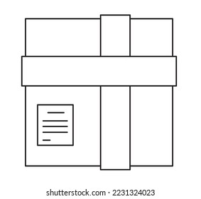 Gift box graphic icon. Vector illustrations of a rectangular gift box. 2D black and white drawing.