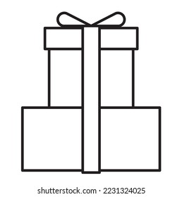 Icono gráfico de la caja de regalo. Ilustraciones vectoriales de una caja de regalo rectangular. Dibujo en blanco y negro en 2D.