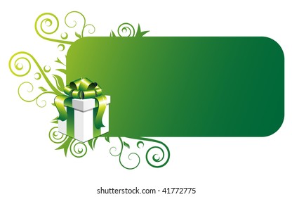 Geschenkbox und grüner Banner