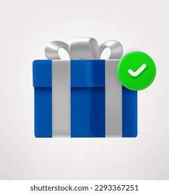 Caja de regalo con marca de verificación verde. icono de vector 3d