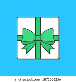 Gift Box With Green Ribbon Vector Icon Illustration. Gift Presents View Top. Gift Box Flat Icon