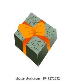 Gift box green vector illustration flat in a modern style and muted colors on a uniform background