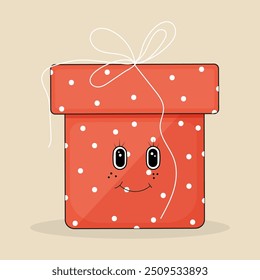 Gift box in groovy style on isolated background.Vector illustration.