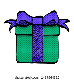 Icono de semitono de caja de regalo dibujado a mano Ilustración vectorial de color
