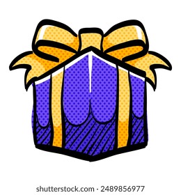 Gift box halftone icon hand drawn color vector illustration