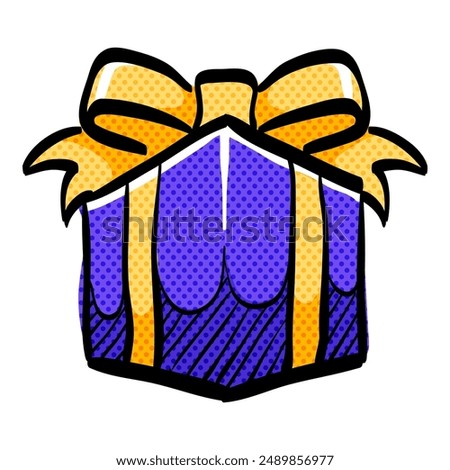 Gift box halftone icon hand drawn color vector illustration