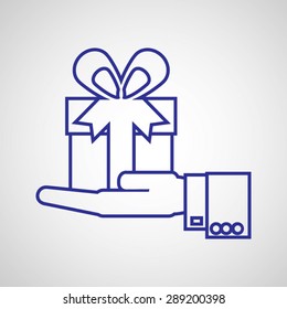Gift box in hand businessman. Vector yelement for logo design. Flat mock up for design.