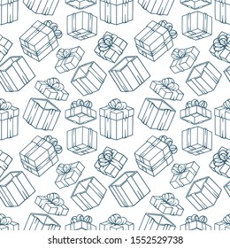 Gift box. Hand drawn gift boxes seamless pattern. Gift boxes endless vector background Part of set.