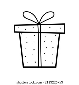Geschenkbox. Handgezeichnete Ikone im Skizzendoodle-Stil. Einzige Vektorgrafik.