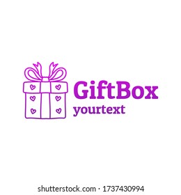 Geschenkbox handgezeichnetes Logo-Design. Farbverlauf